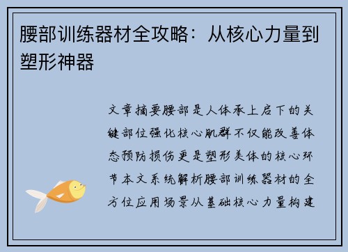 腰部训练器材全攻略：从核心力量到塑形神器