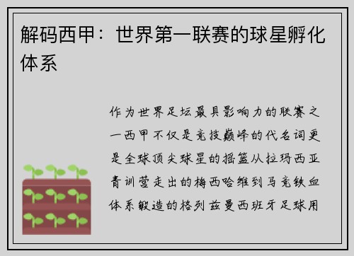 解码西甲：世界第一联赛的球星孵化体系